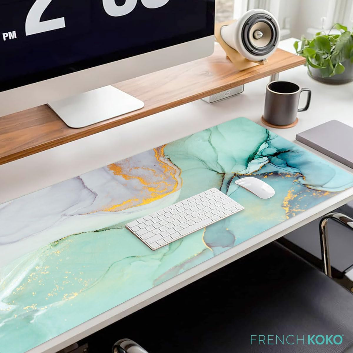 Large Mouse Pad, Long Desk Mat Keyboard Pad Desktop Accessories Home School College Decor Supplies Pretty Mousepad Big Computer Office Essentials Women Girls XL Cute Marble Teal