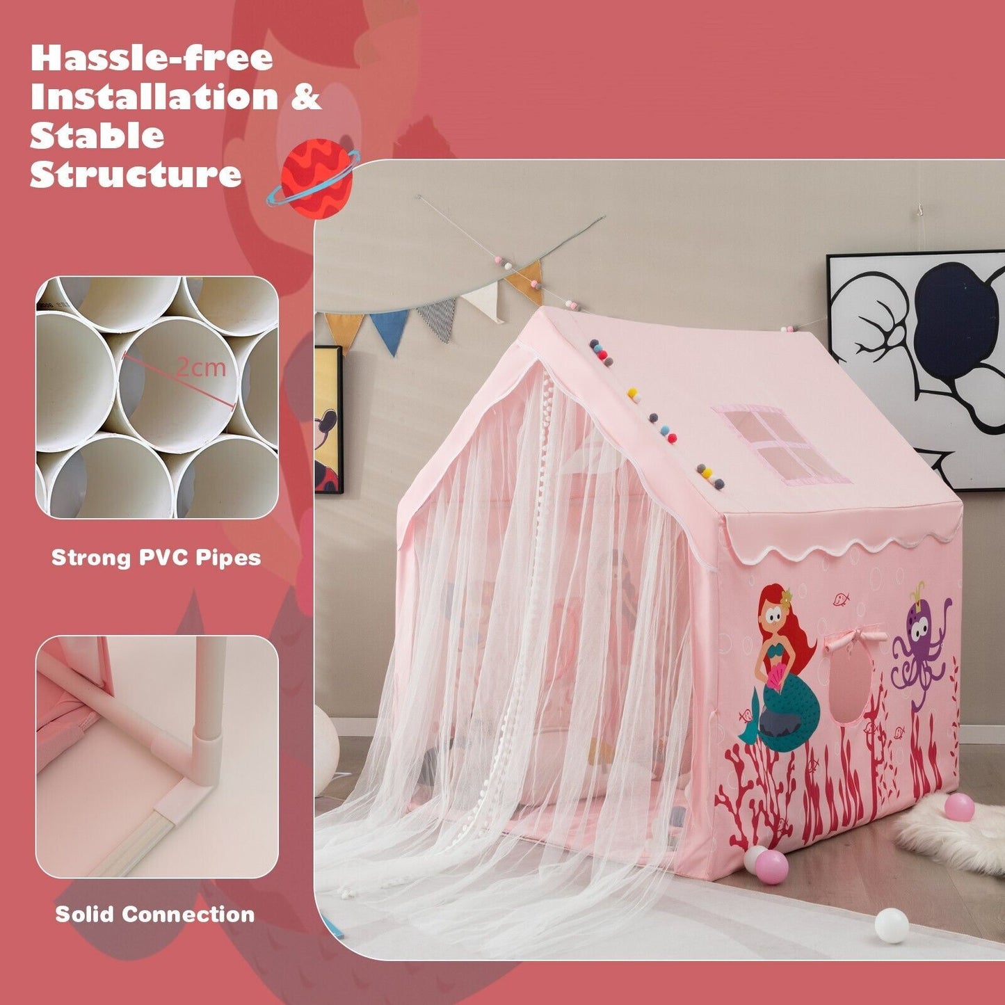 Kids Play Tent with Washable Mat and Windows