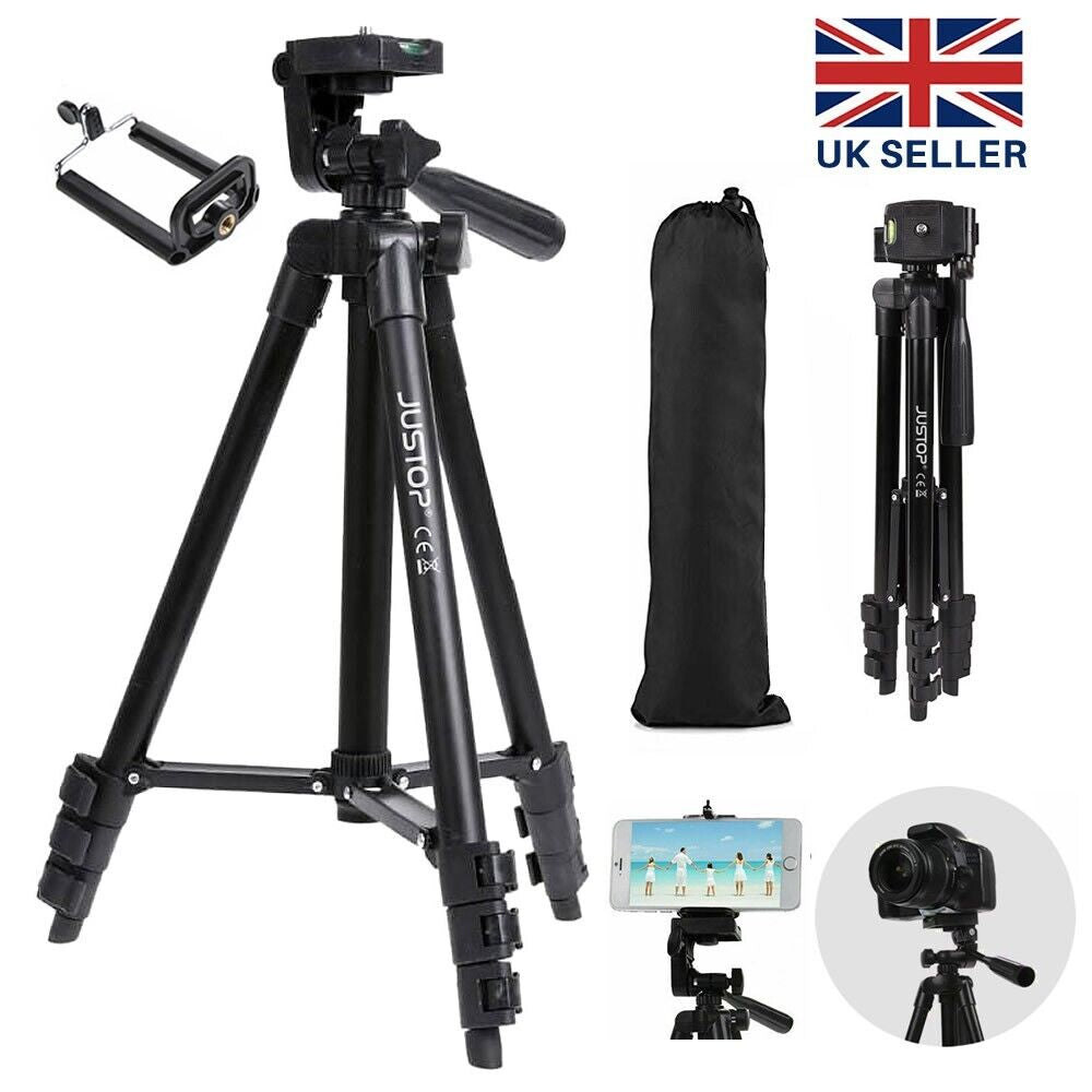 Lightweight Aluminium Tripod Telescopic Camera DSLR Stand with Phone Holder UK