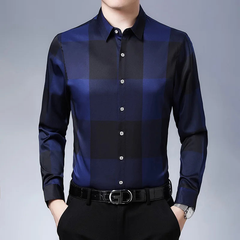 2022 Brand Designer Plaid Mens Shirts for Men Clothing Korean Fashion Long Sleeve Shirt Luxury Dress Casual Clothes Jersey 23603