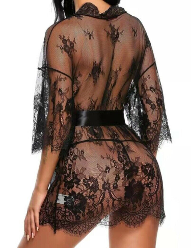 Women Sexy Gown Nightdress Lace Lingerie Sleepwear Ladies Wraps Dress Robe