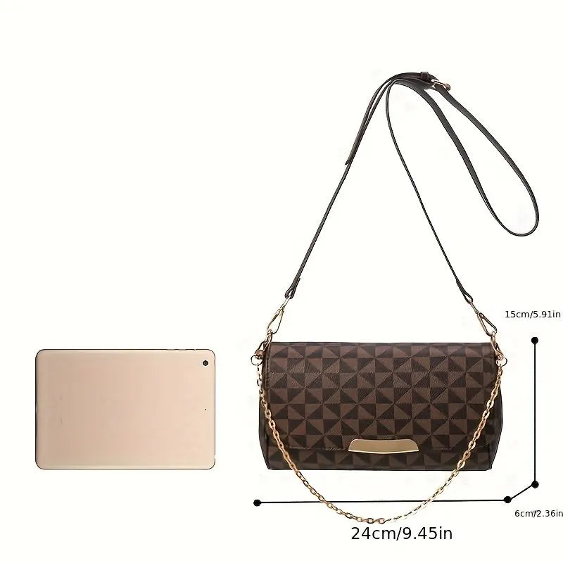 Luxury Women Crossbody Bag PU Leather Flap Shoulder Bag with Chain Windmill Pattern Perfect Sling Purse Bag for Daily Use