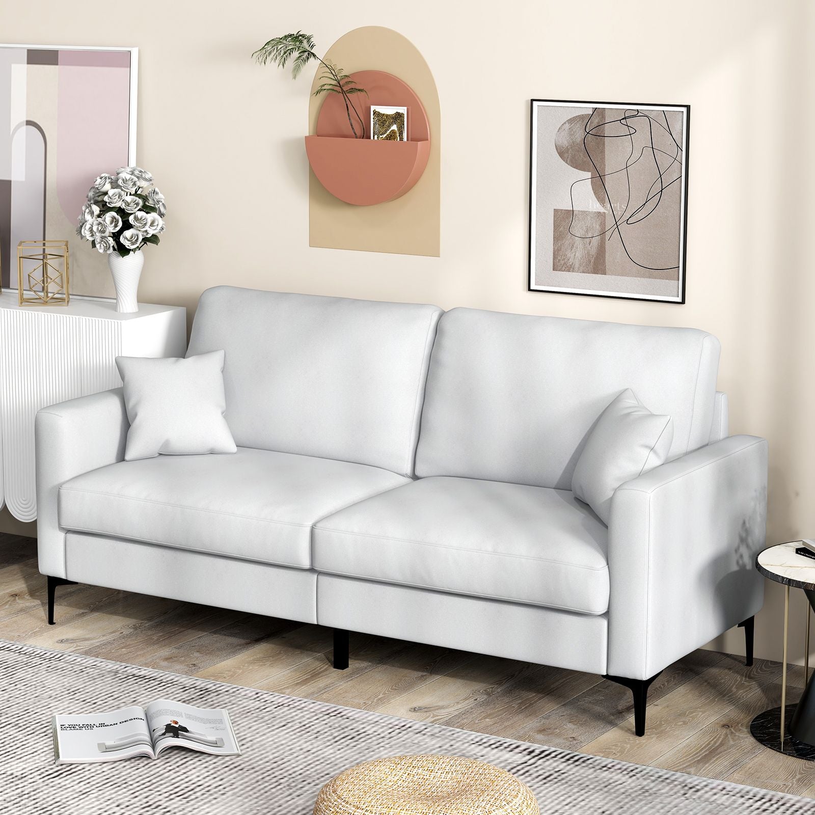 191Cm Wide Upholstered Loveseat Sofa with Armrest and Pillows