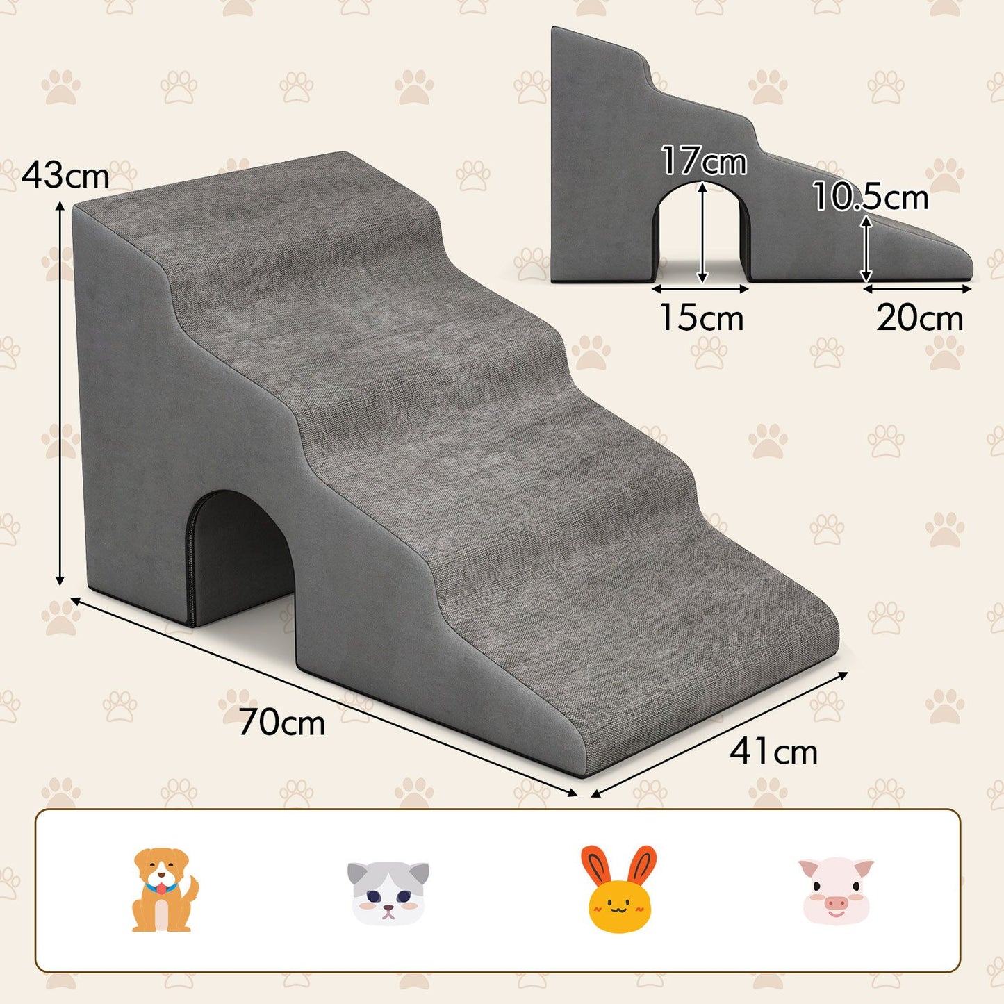 4-Tier High Density Foam Dog Ramps for High Beds and Couches