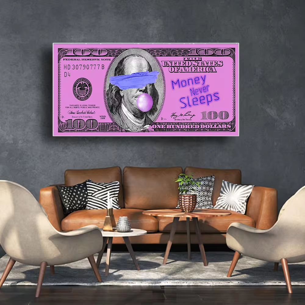 Wall Art Gold Modern Popular Colorful Hundred Money Canvas Painting Quadro Street Art Abstract Poster Wall Picture Home Decor