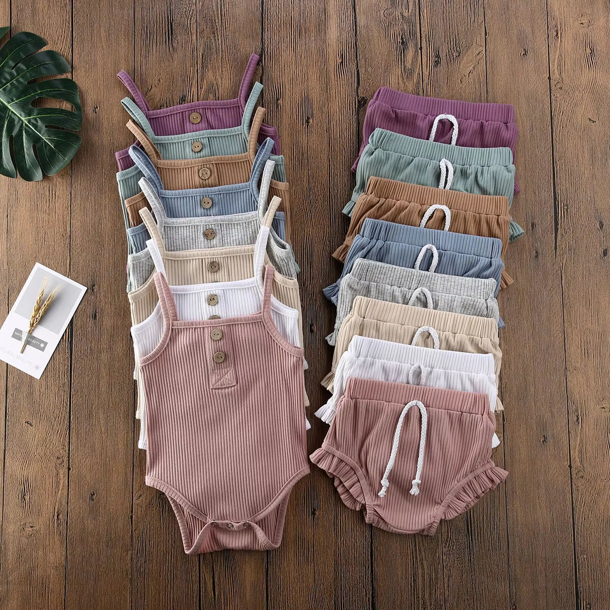 2020 Summer Newborn Baby Clothes Baby Girl Boy Knitted Sets Solid Cotton 2Pcs Sling Camis Tops Shorts Outfits Baby Clothes 0-24M