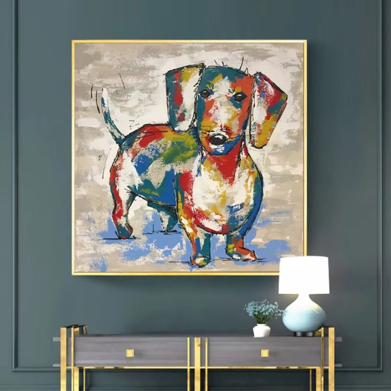 Dachshund Dog Canvas Paintings Abstract Dog Wall Art Poster and Print Graffiti Art Animal Wall Paintings for Kids Room Cuadros