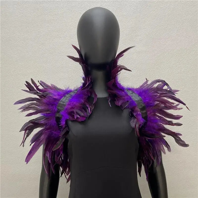 New Punk Gothic Costume Feather Cape Natural Feather Shrug Shawl for Women Halloween Cosplay Rave Party Props Stage Show Costume