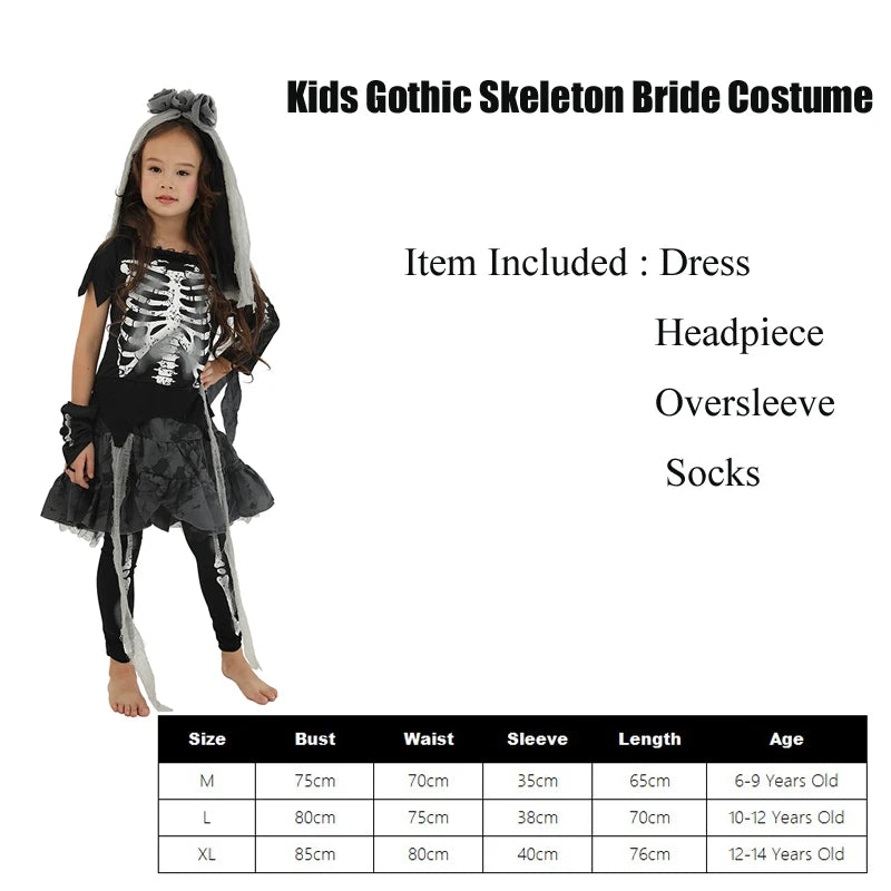 Women Gothic Skeleton Bride Costume Girl Corpse Bride Costumes Scary Skeleton Halloween Costume 2020 New Arrival