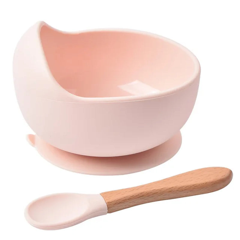 Food Grade Silicone Baby Feeding Bowl Set Solid Color Waterproof Kids Feeding Bowl with Spoon Children Tableware Dinnerware Set