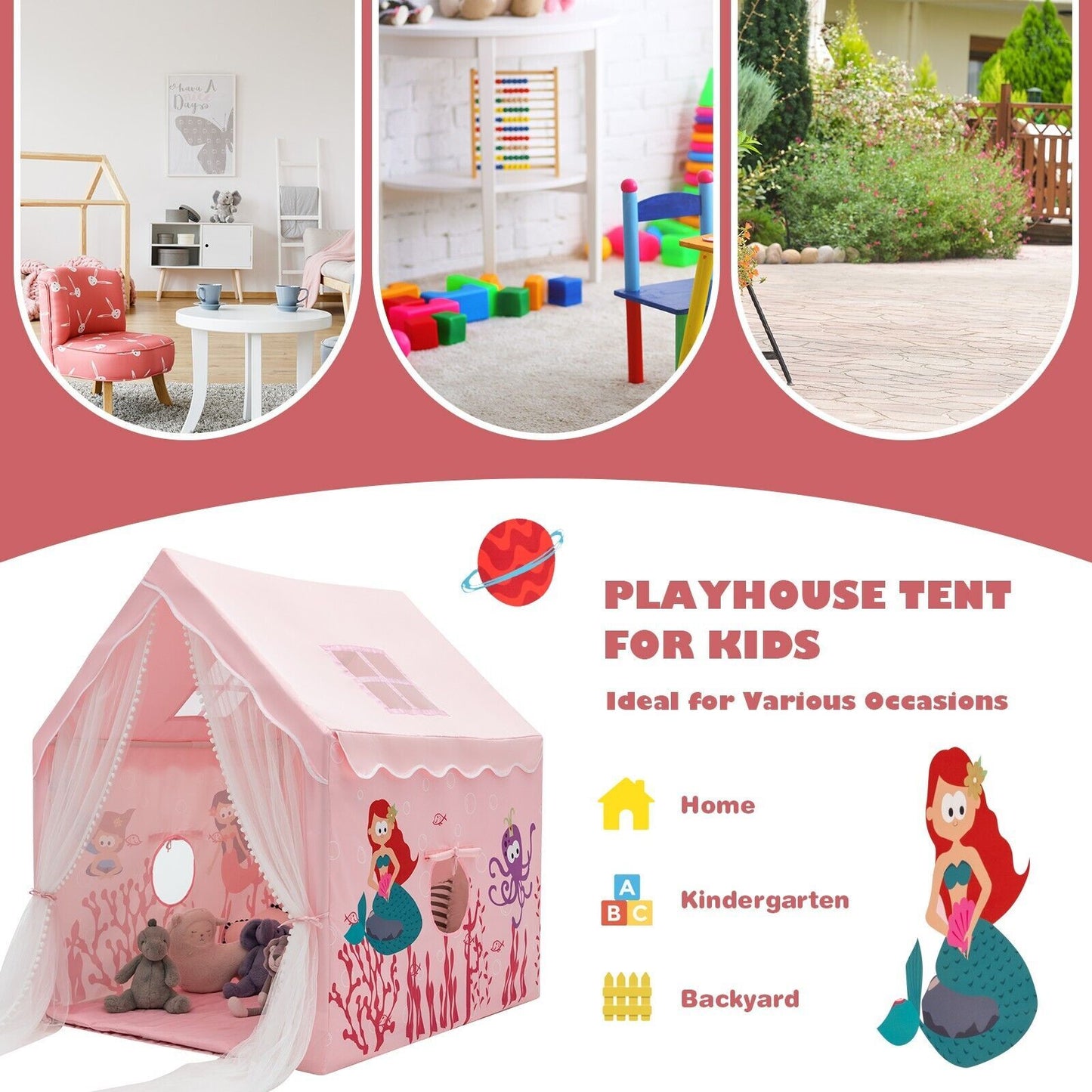 Kids Play Tent with Washable Mat and Windows