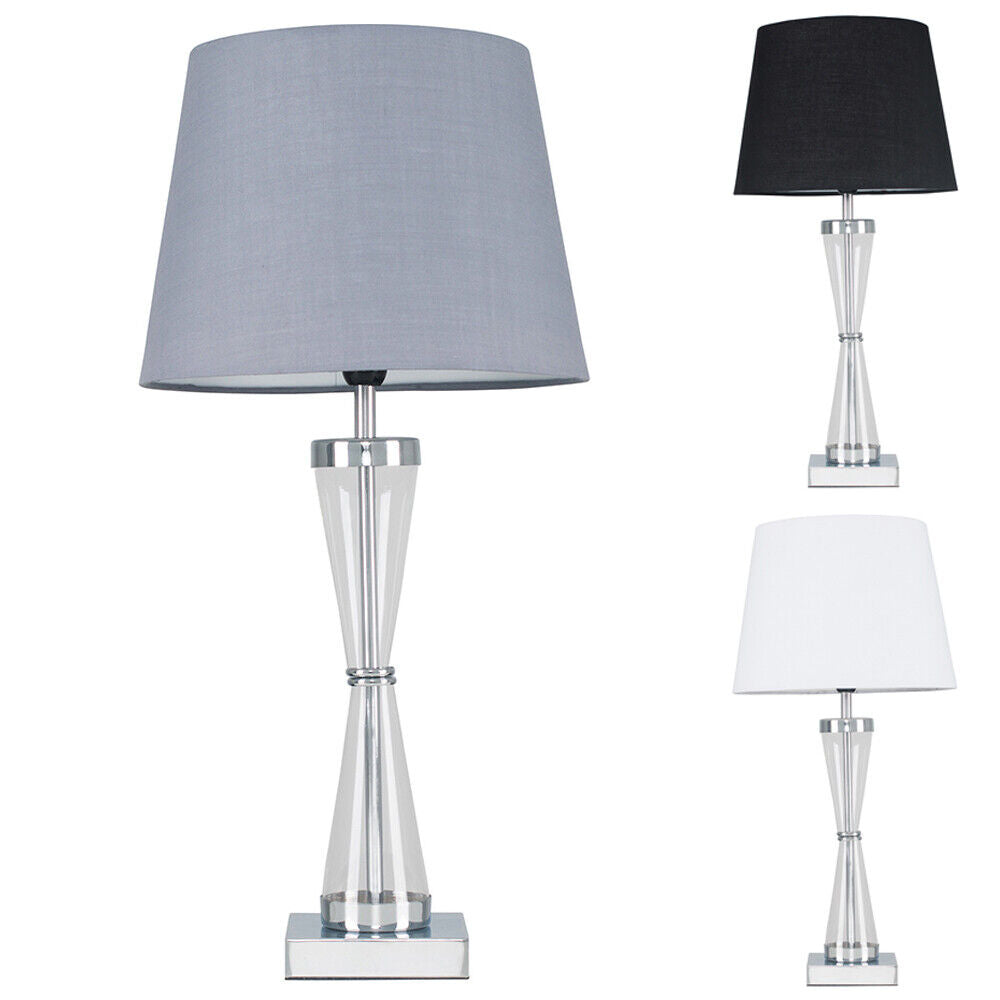 Modern Table Lamp Chrome Hourglass Light Fabric Lampshades LED Bulb