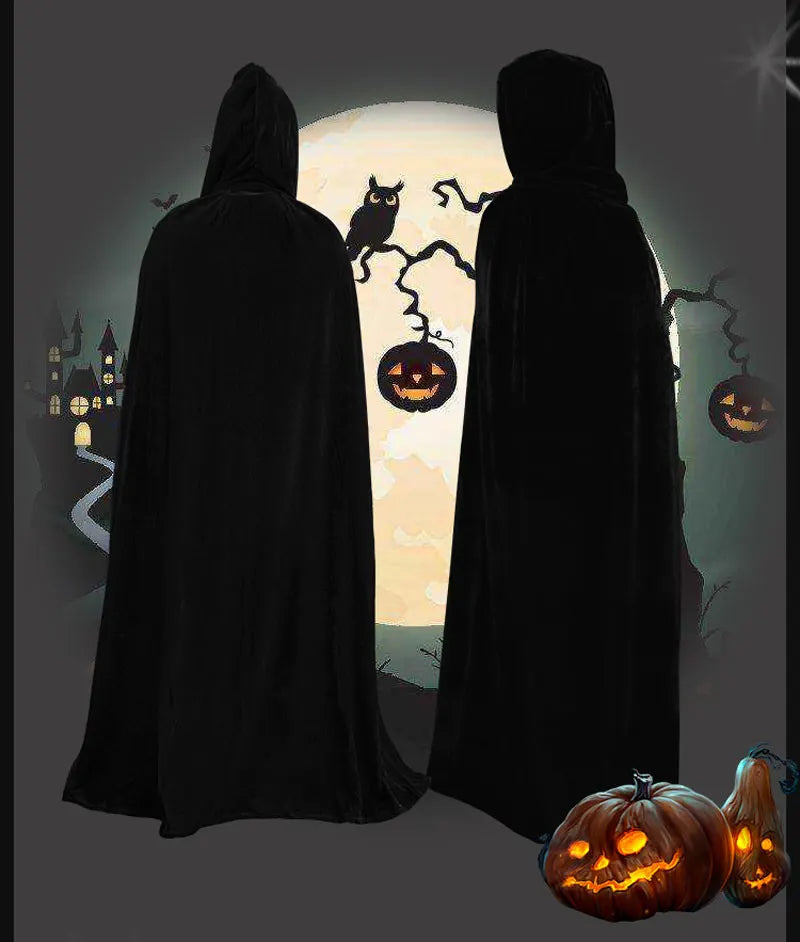 Ataullah Death Cape Long Hooded Velvet Cloak Halloween Costume Unisex Cosplay Wizard Witch Medieval Monk Robe Larp Ghost DW011