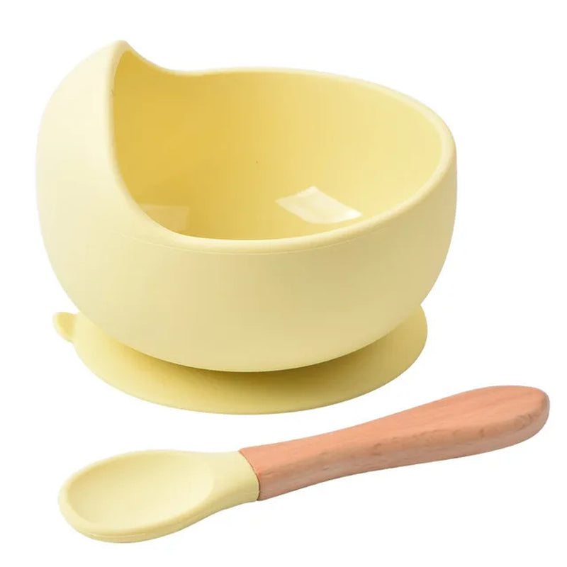 Food Grade Silicone Baby Feeding Bowl Set Solid Color Waterproof Kids Feeding Bowl with Spoon Children Tableware Dinnerware Set