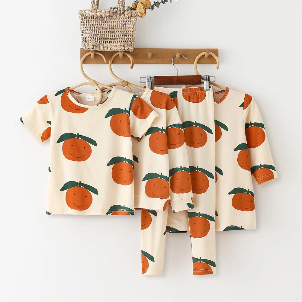 Toddler Boy Girl Clothes Family Matching Clothes Cotton Casual T-Shirt + Dresses Orange Baby Romper + Legging Kids Tees Clothes