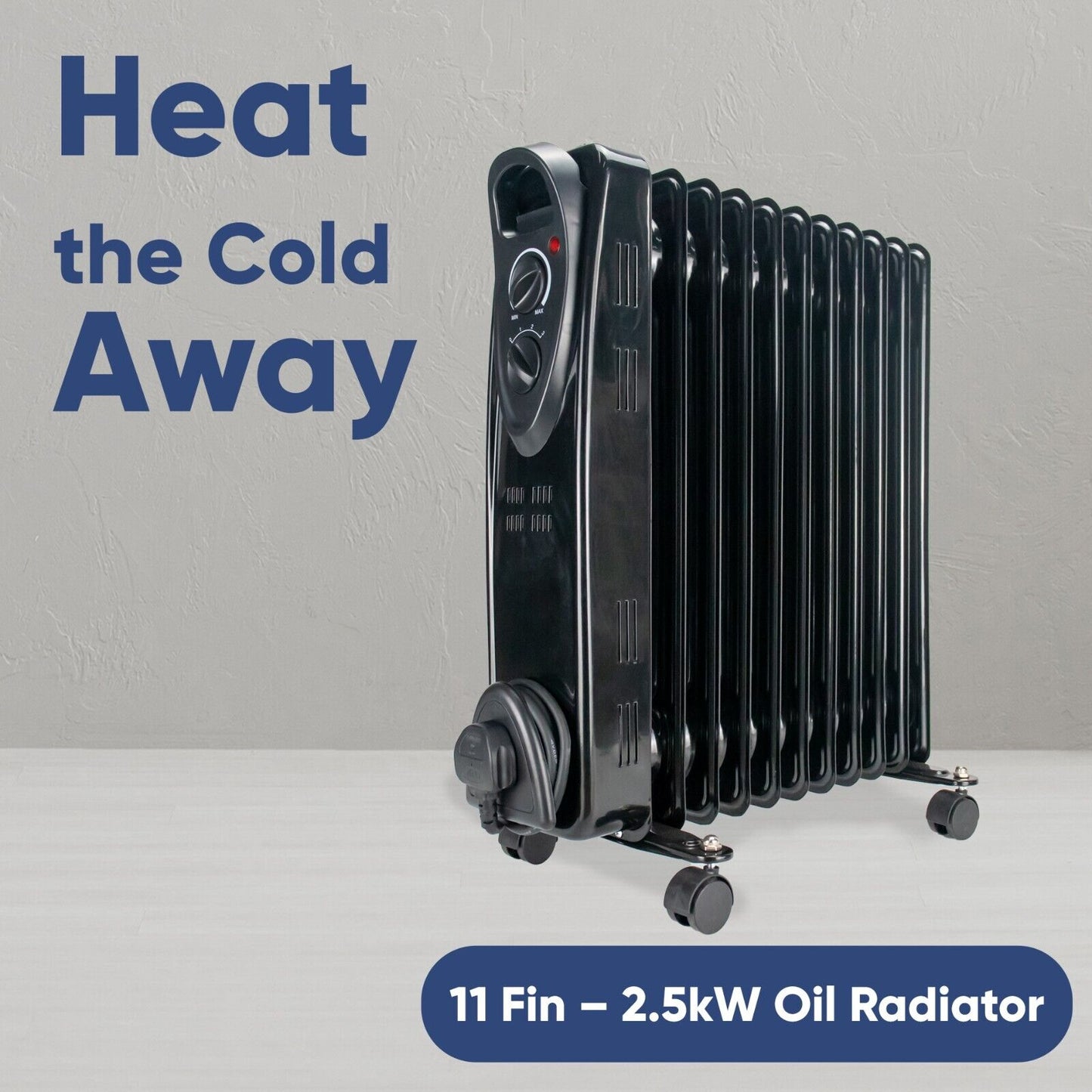 Oil Filled RADIATOR Heater BLACK Portable Electric Oil Heater & Thermostat 2500W