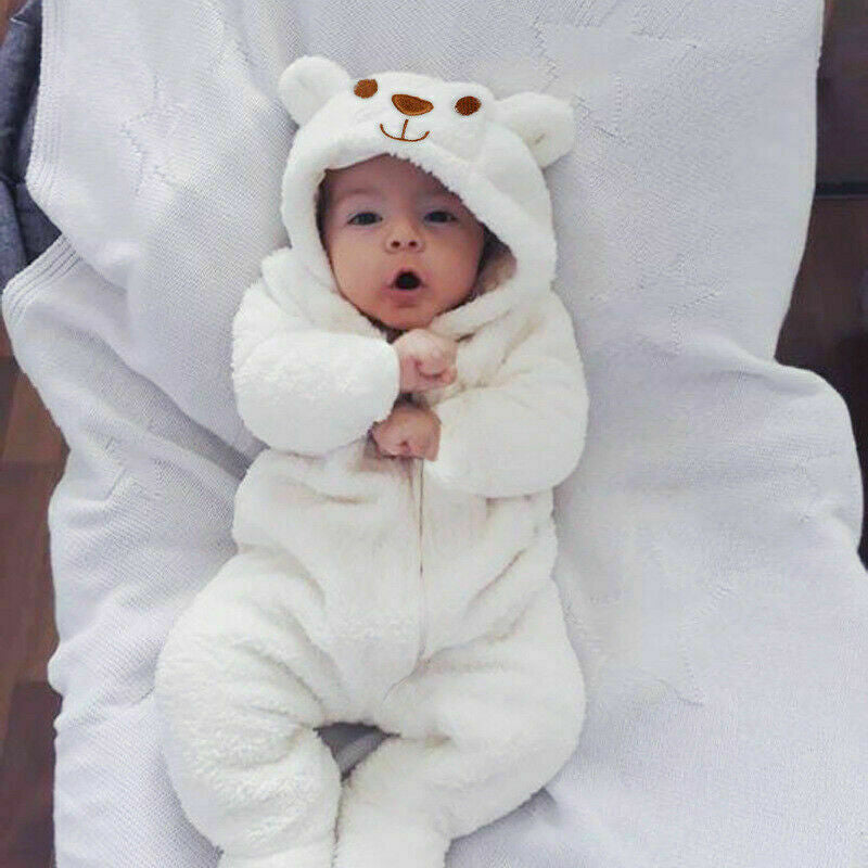 Newborn Baby Boy Girl Kids Bear Hooded Romper Jumpsuit Bodysuit Clothes Outfits