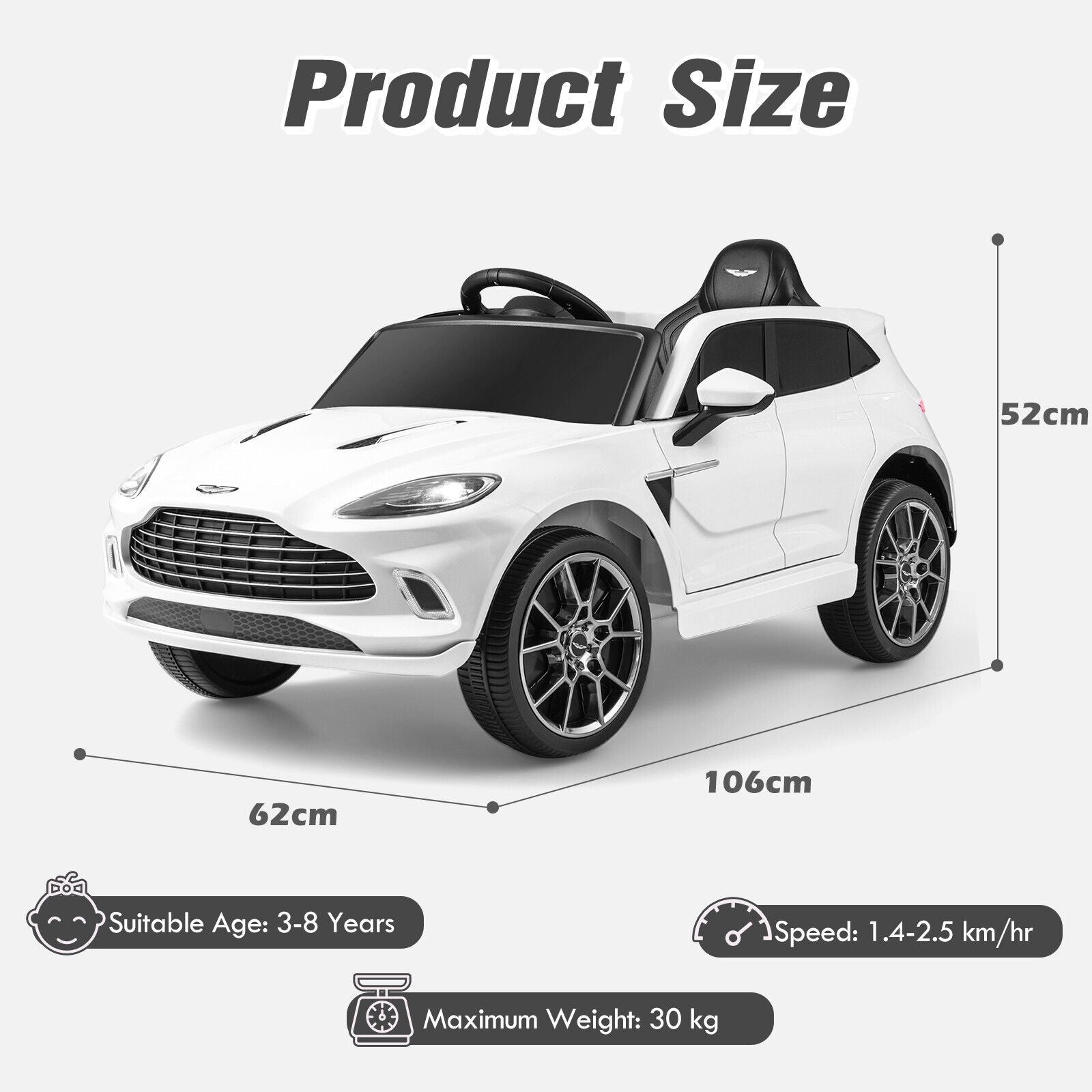 12V Licensed Aston Martin DBX Kids Ride on Car with Dual Lockable Doors