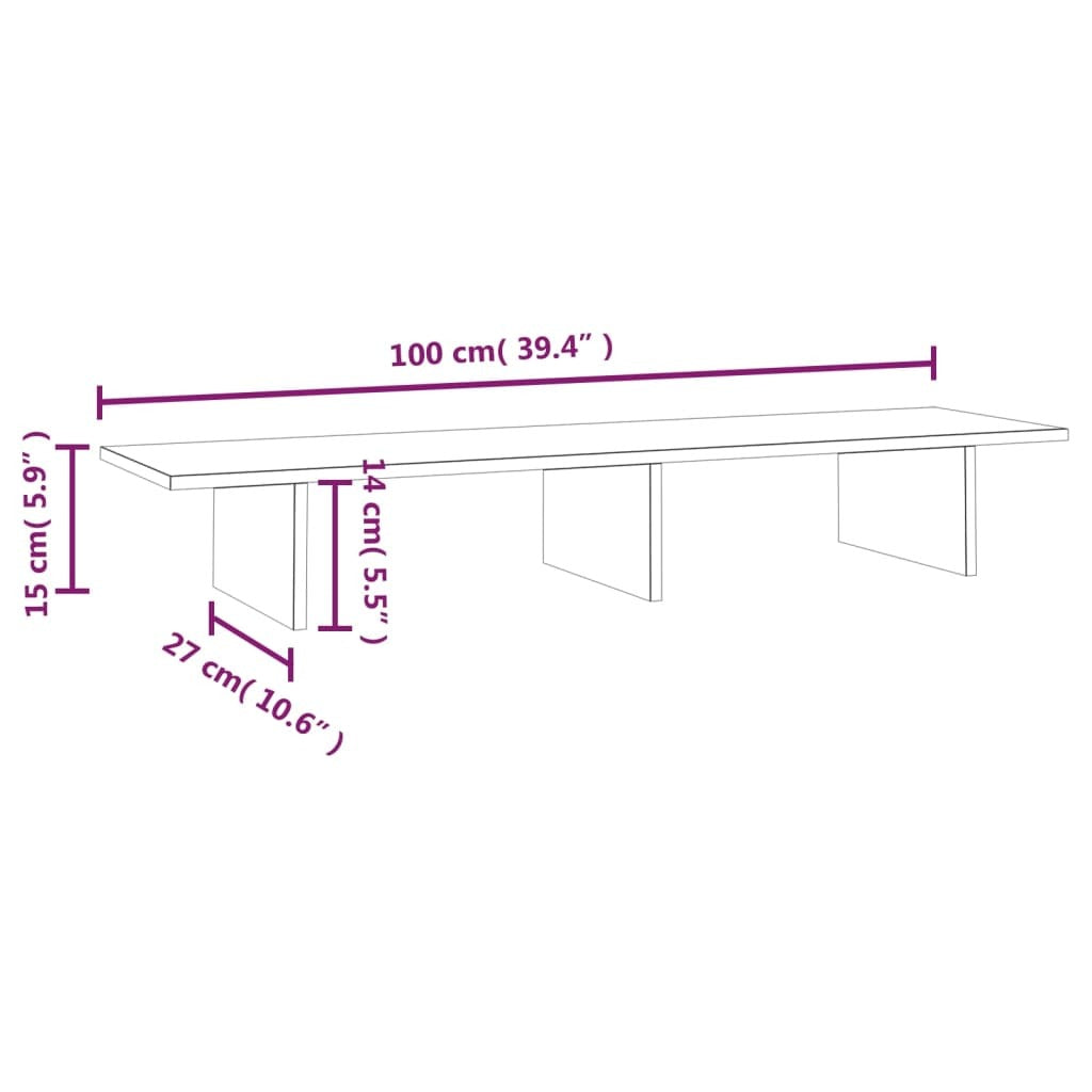 vidaXL Monitor Stand White 100x27x15 cm Solid Wood Pine