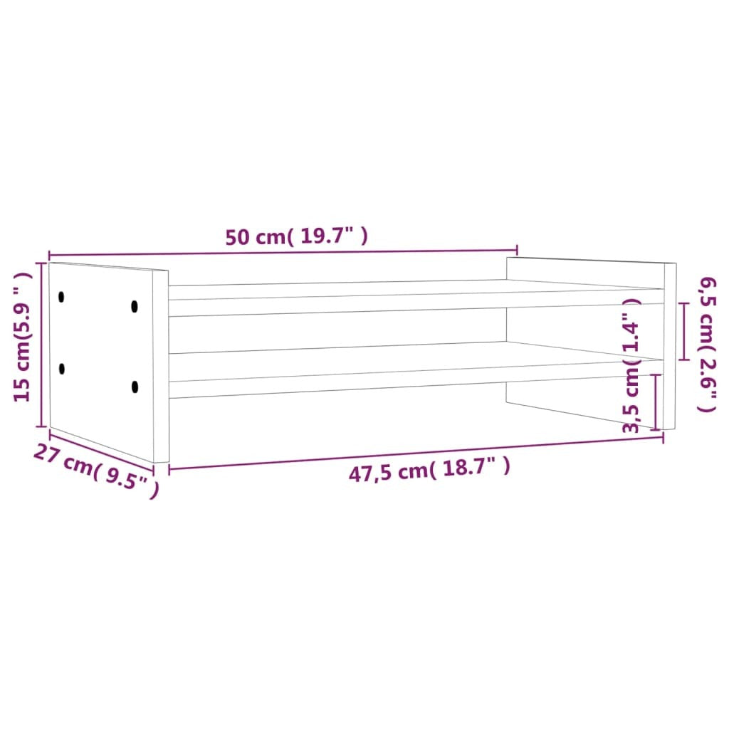 vidaXL Monitor Stand Grey 50x27x15 cm Solid Wood Pine