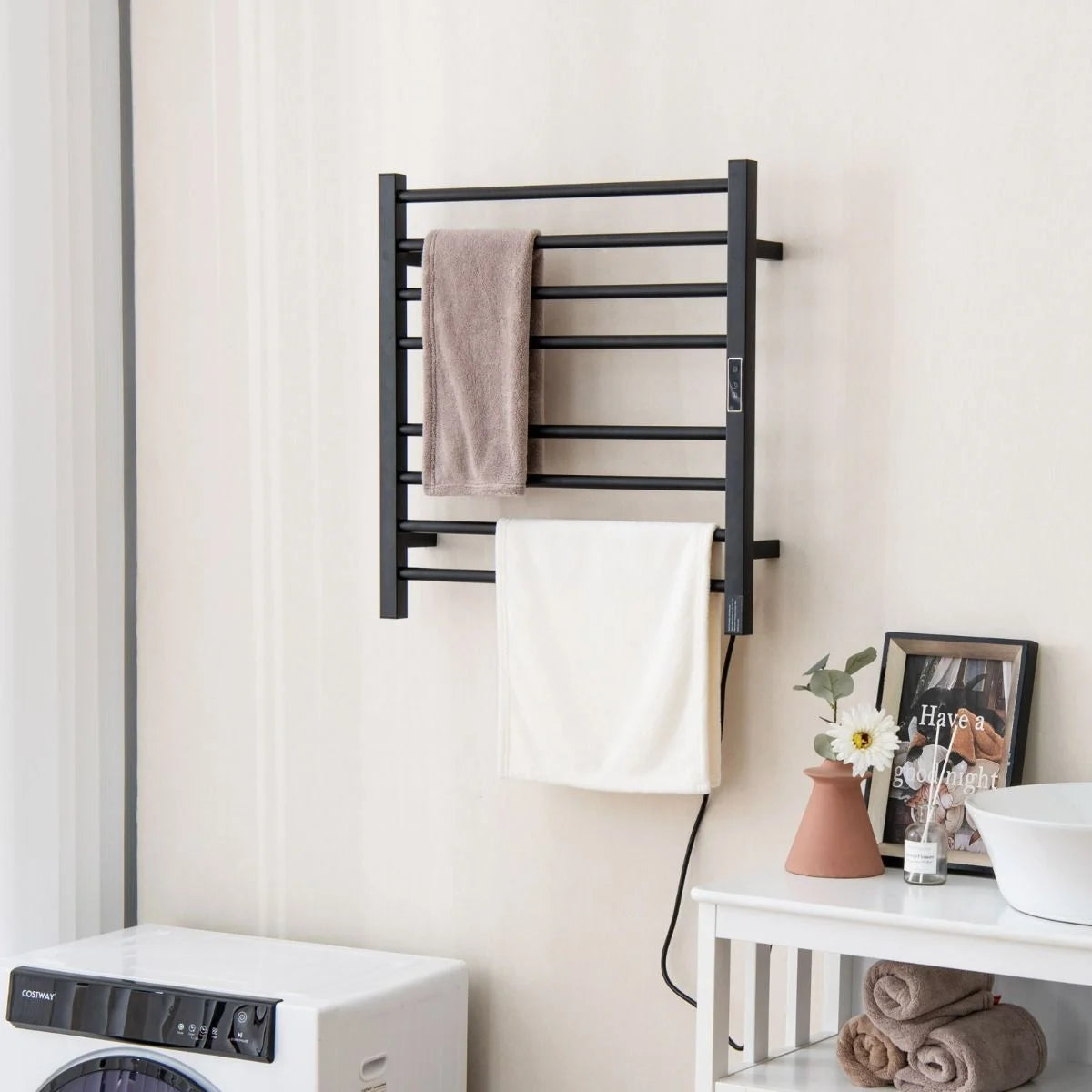 8 Bars Wall Mounted Towel Warmer Rack with LED Display