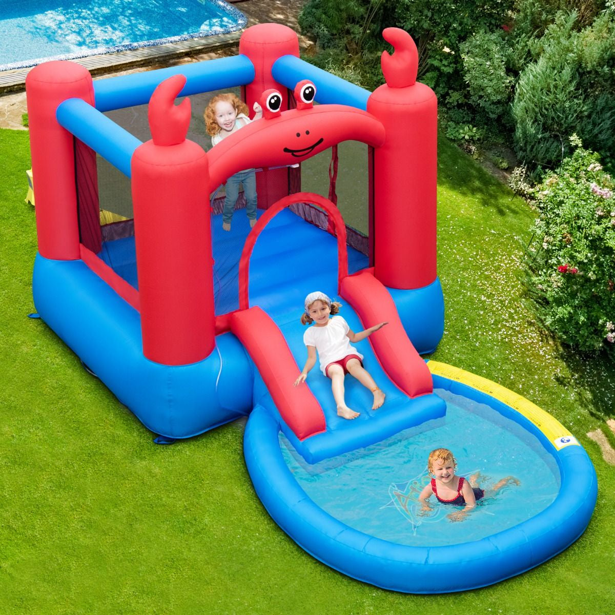 Inflatable Red Crab-Themed Water Slide Park with Slide and Splash Pools