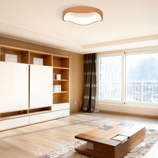 LED Mount Ceiling Light with Wood Pattern and Metal Frame