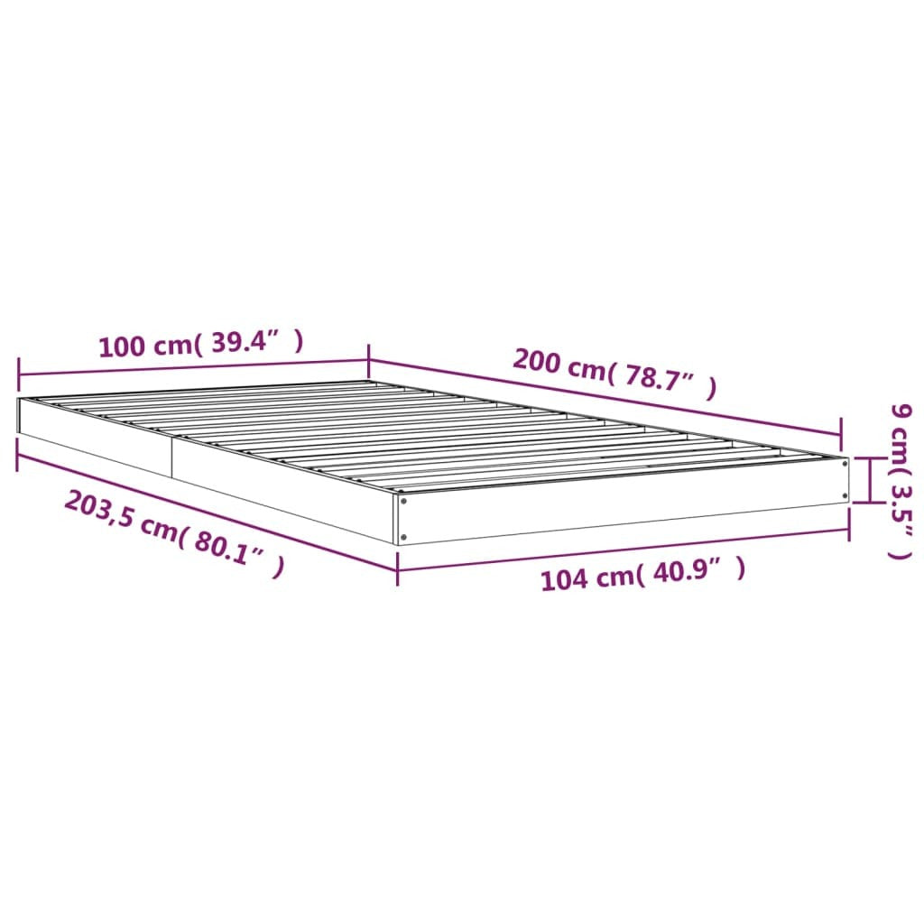 vidaXL Bed Frame without Mattress Black 100x200 cm Solid Wood Pine