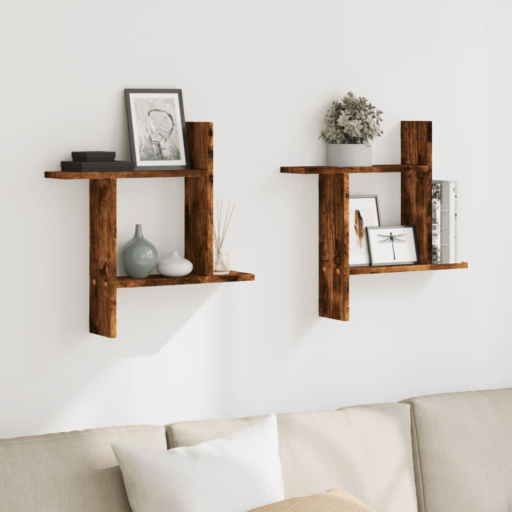 vidaXL Wall Shelves 2 pcs Smoked Oak 50x12x50 cm Engineered Wood