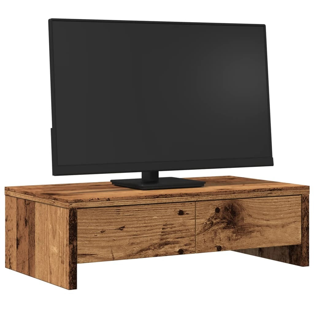 vidaXL Monitor Stand with Drawers Old Wood 50x27x15 cm Engineered Wood