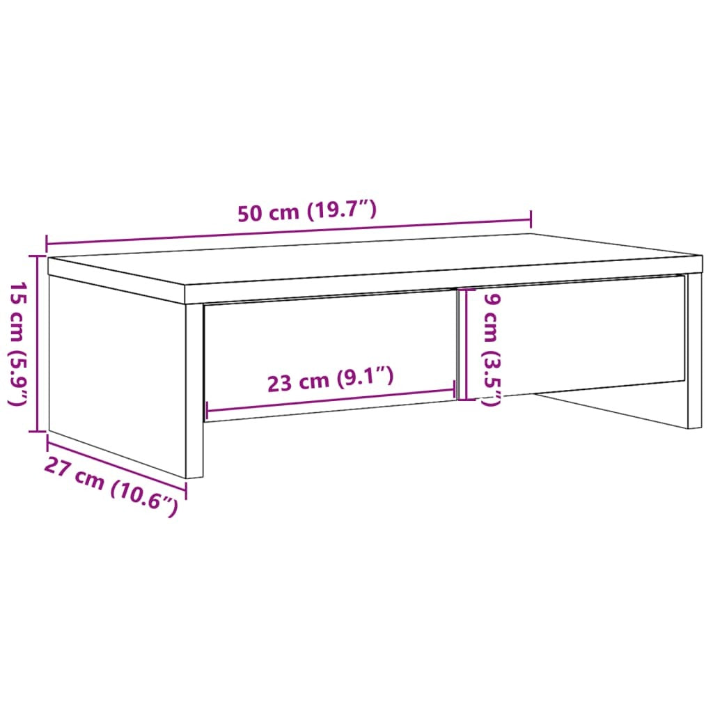 vidaXL Monitor Stand with Drawers Artisian Oak 50x27x15 cm Engineered Wood