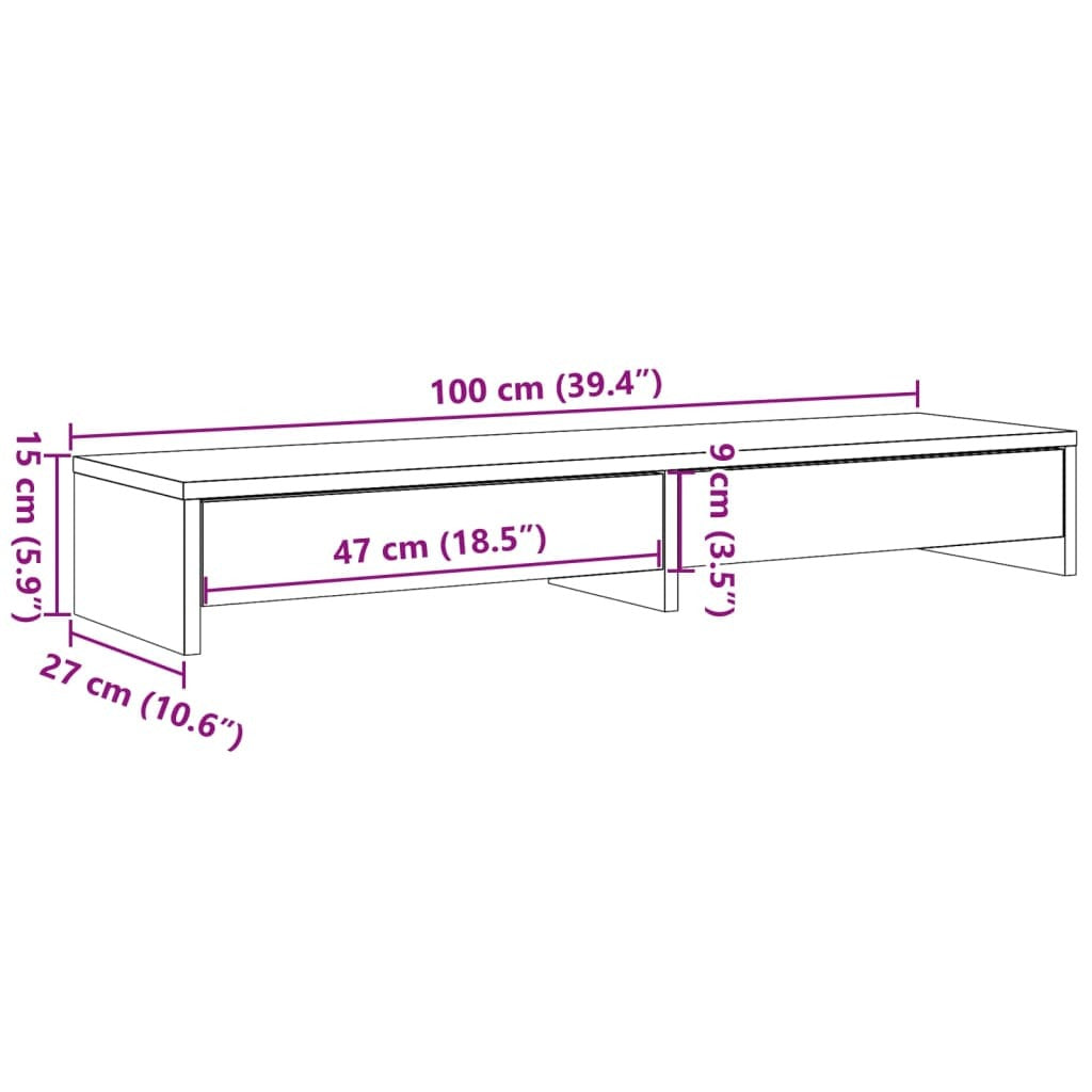 vidaXL Monitor Stand with Drawers Black 100x27x15 cm Engineered Wood