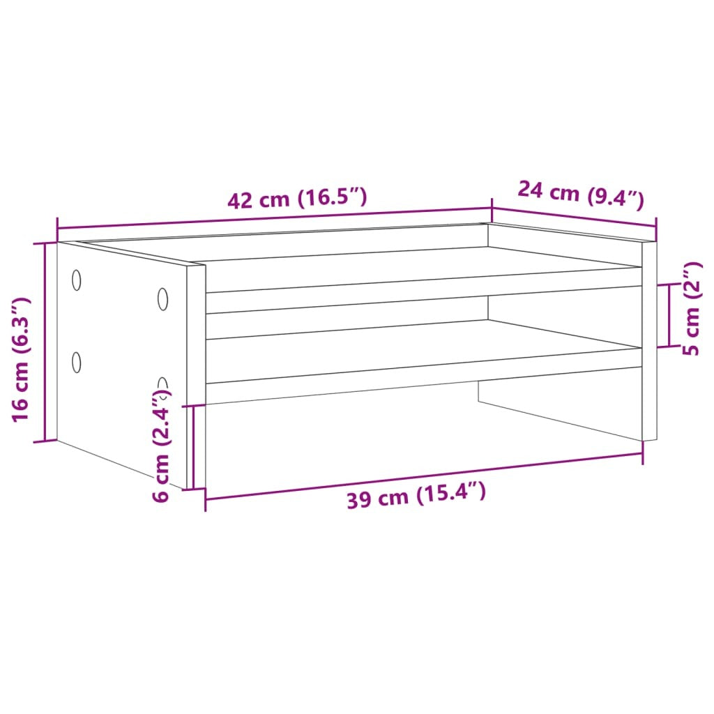 vidaXL Monitor Stand Old Wood 42x24x16 cm Engineered Wood