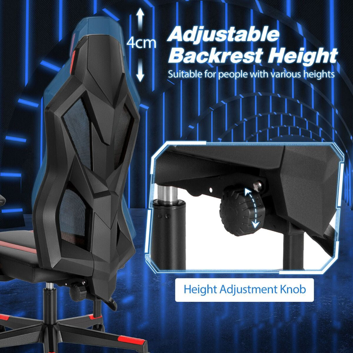 Racing Style Gaming Chair with Adjustable Back Height