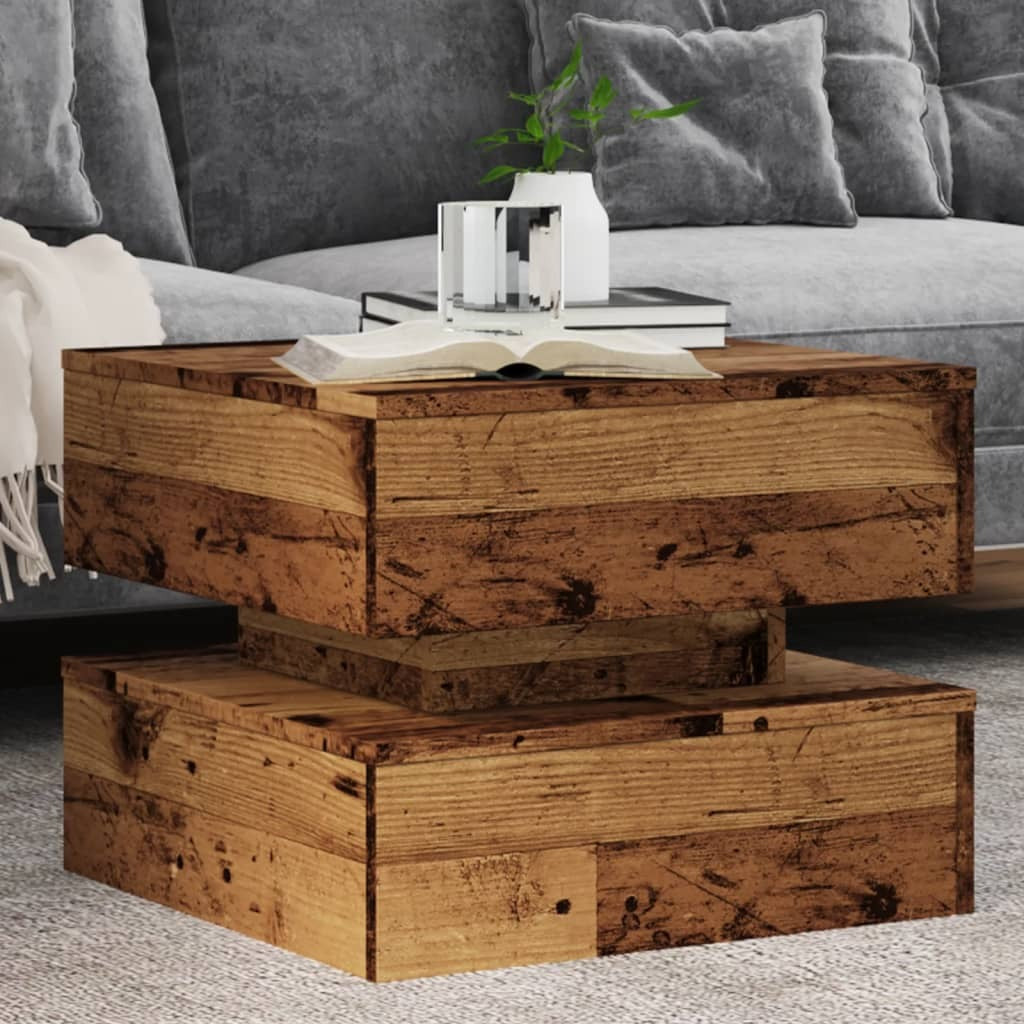 vidaXL Coffee Table with LED Lights Old Wood 50x50x40 cm