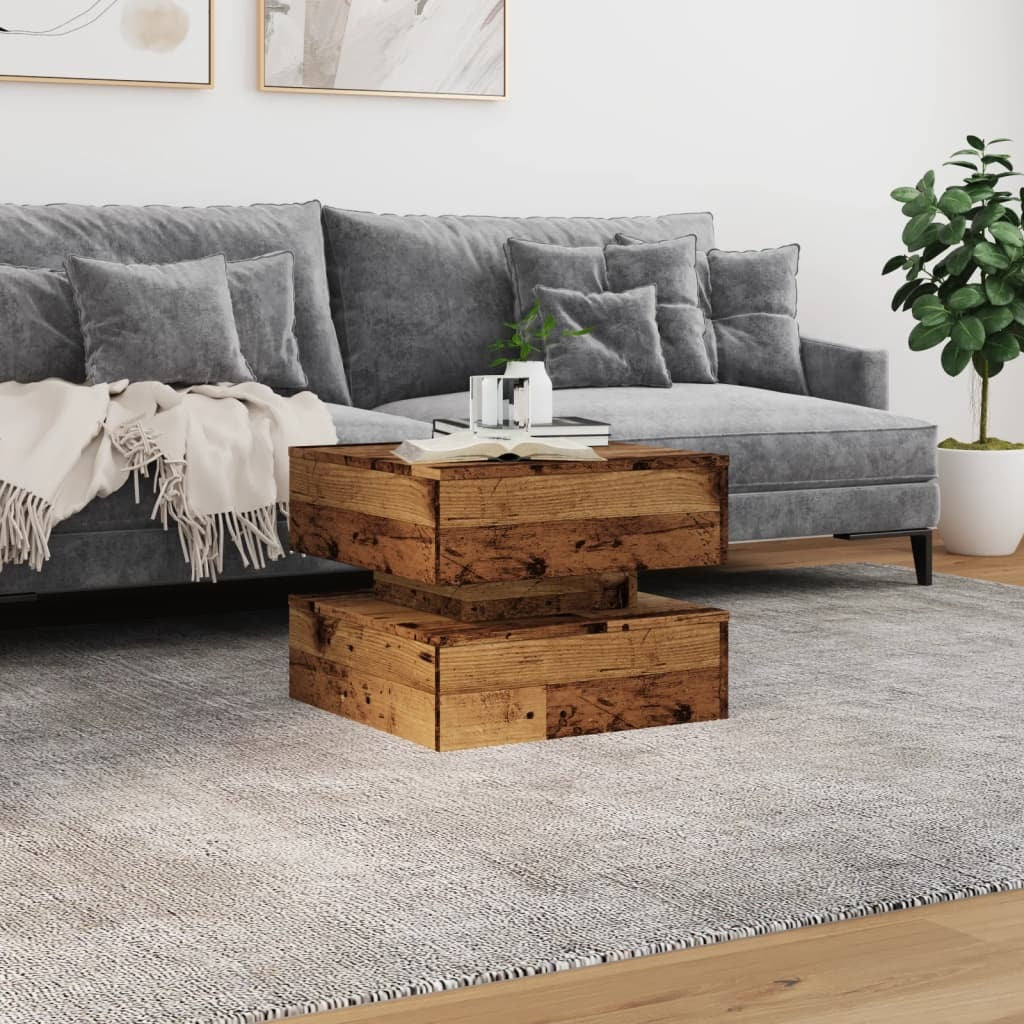 vidaXL Coffee Table with LED Lights Old Wood 50x50x40 cm