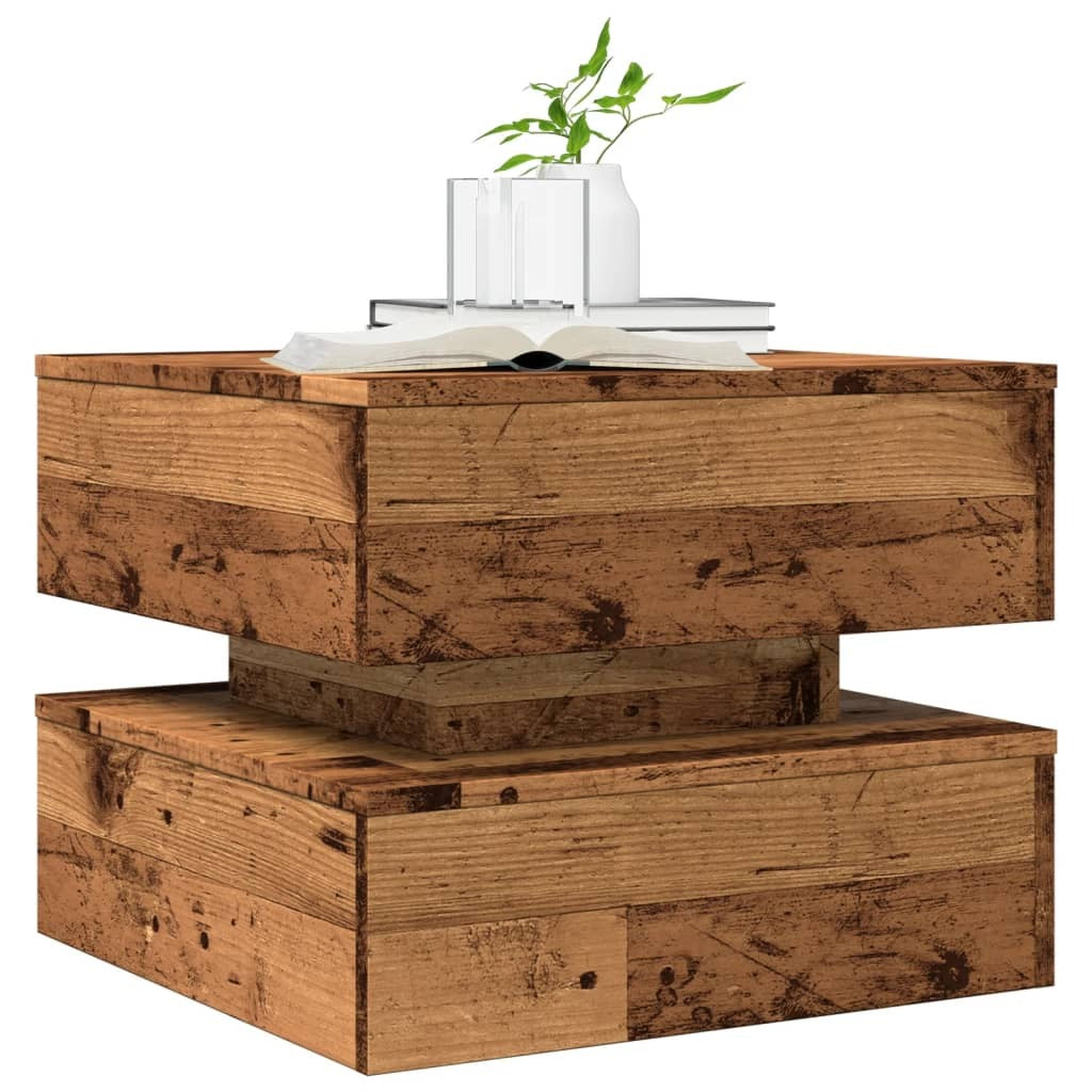 vidaXL Coffee Table with LED Lights Old Wood 50x50x40 cm