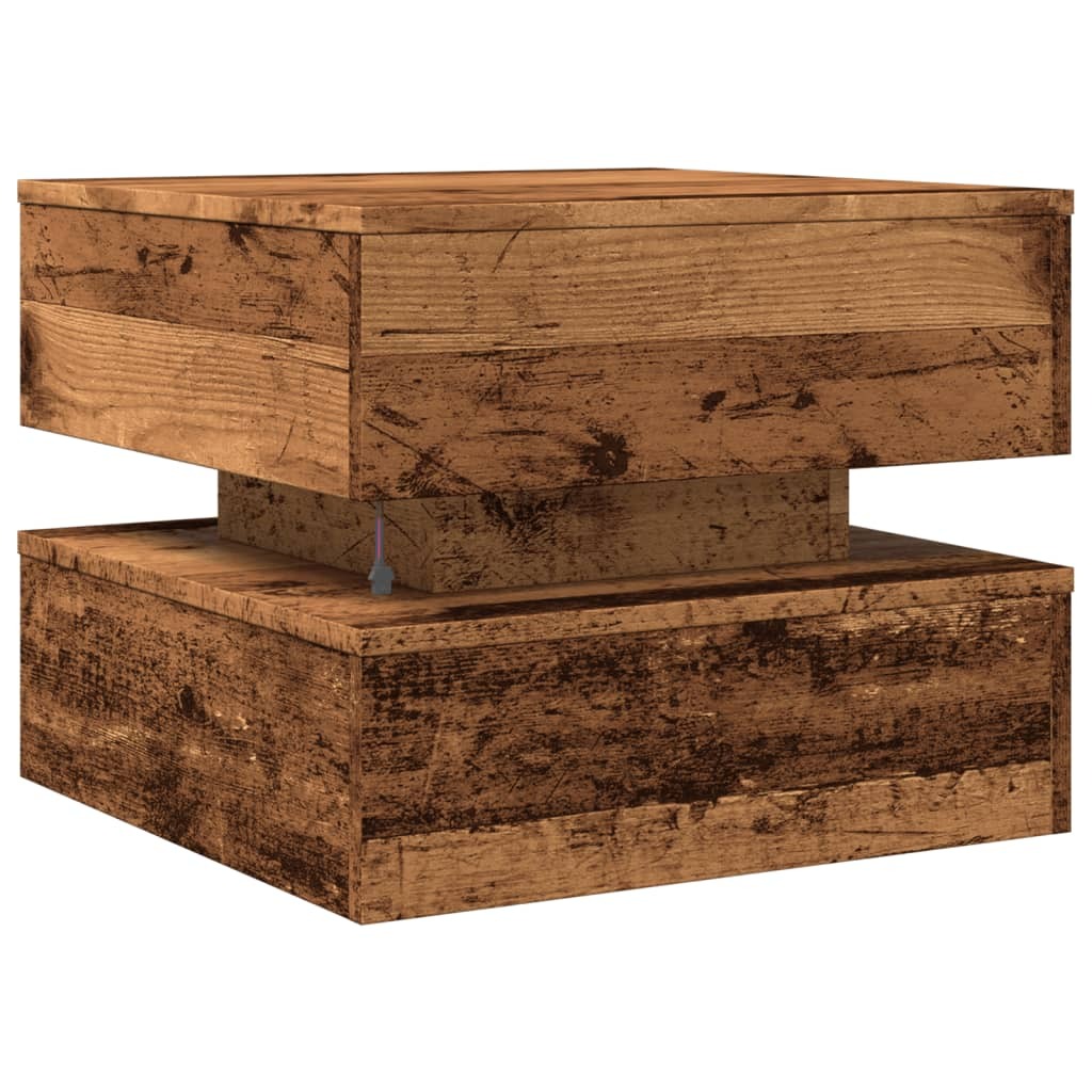 vidaXL Coffee Table with LED Lights Old Wood 50x50x40 cm