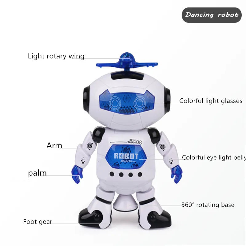 Kids Robot Rotating Dance Toys with Music LED Light Electronic Walking Toys for Boys Girls Birthday Christmas Gift