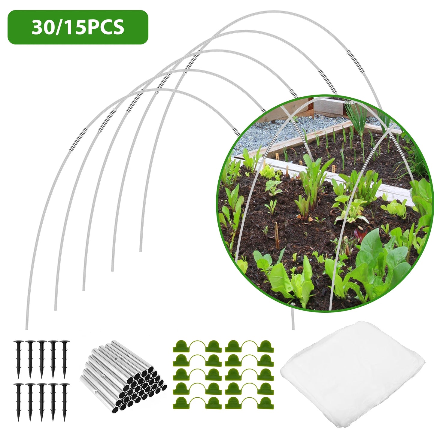 15Pcs Greenhouse Hoop Garden Netting Kit Garden Hoop House Greenhouse Support Frame for Garden Plant Raised Bed Greenhouse Tunne