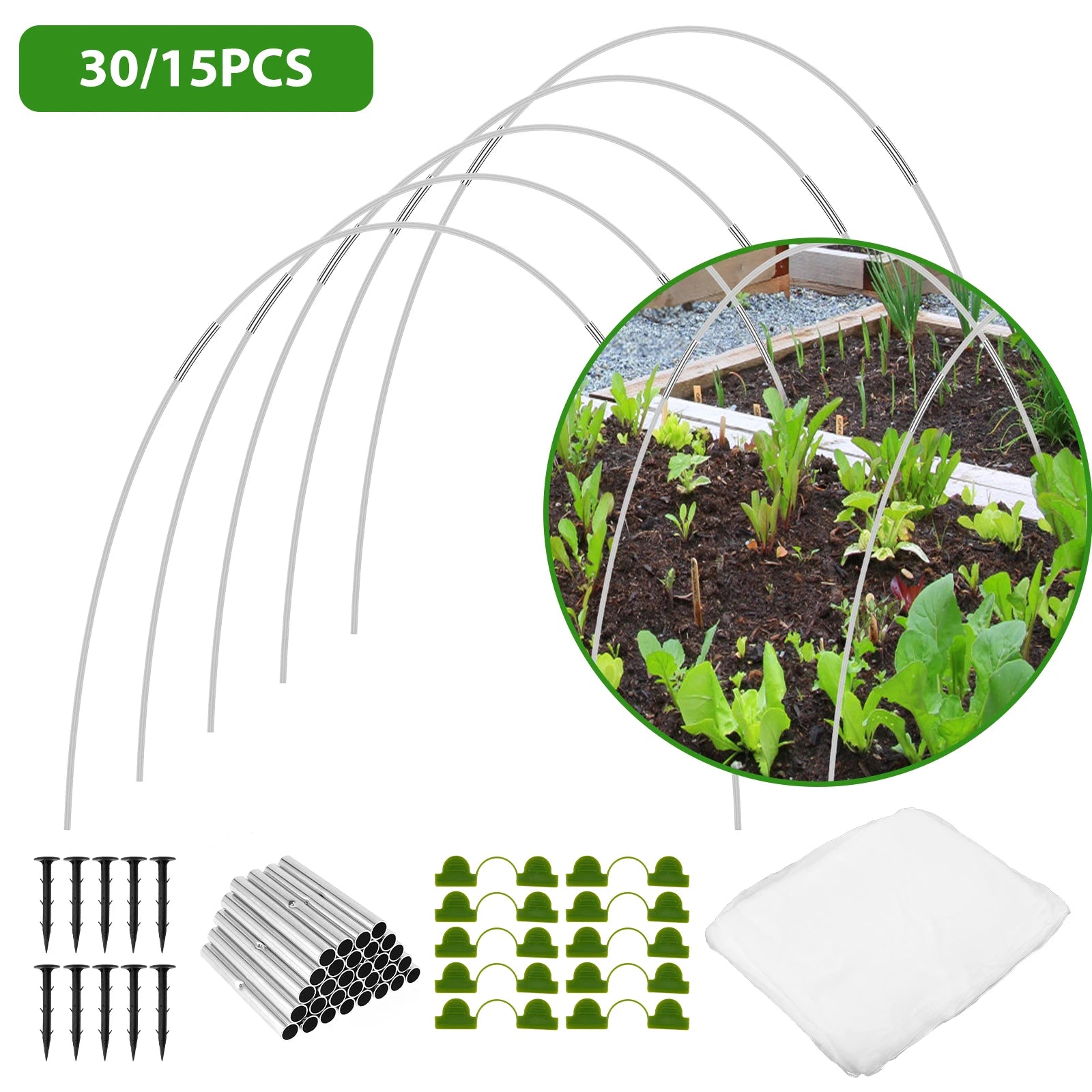 15Pcs Greenhouse Hoop Garden Netting Kit Garden Hoop House Greenhouse Support Frame for Garden Plant Raised Bed Greenhouse Tunne