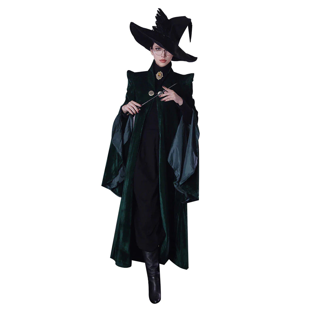 Dorpshipping Professor Minerva COS Mcgonagall Cosplay Costume Green Robe Cloak Dress Coat Outfits Halloween Costumes