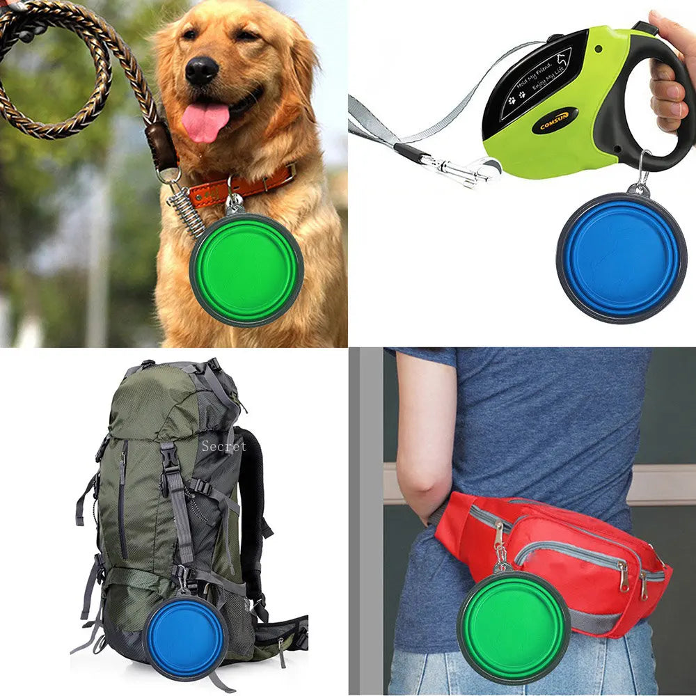 Collapsible Pet Silicone Dog Food Water Bowl Outdoor Camping Travel Portable Folding Supplies Dishes with Carabiner