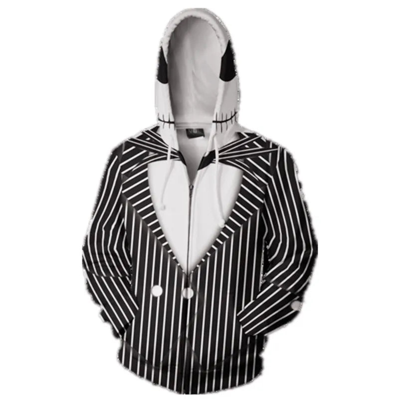 The Nightmare before Christmas Jack Skellington Carnival Halloween Costume Fancy Black Stripe Town Pumpkin King Hoodie Jacket