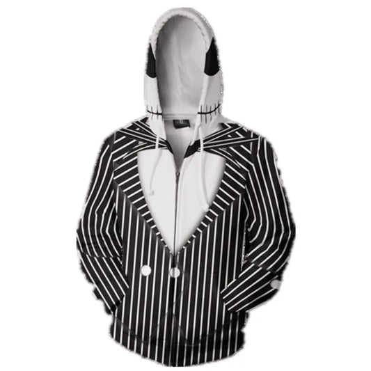 The Nightmare before Christmas Jack Skellington Carnival Halloween Costume Fancy Black Stripe Town Pumpkin King Hoodie Jacket