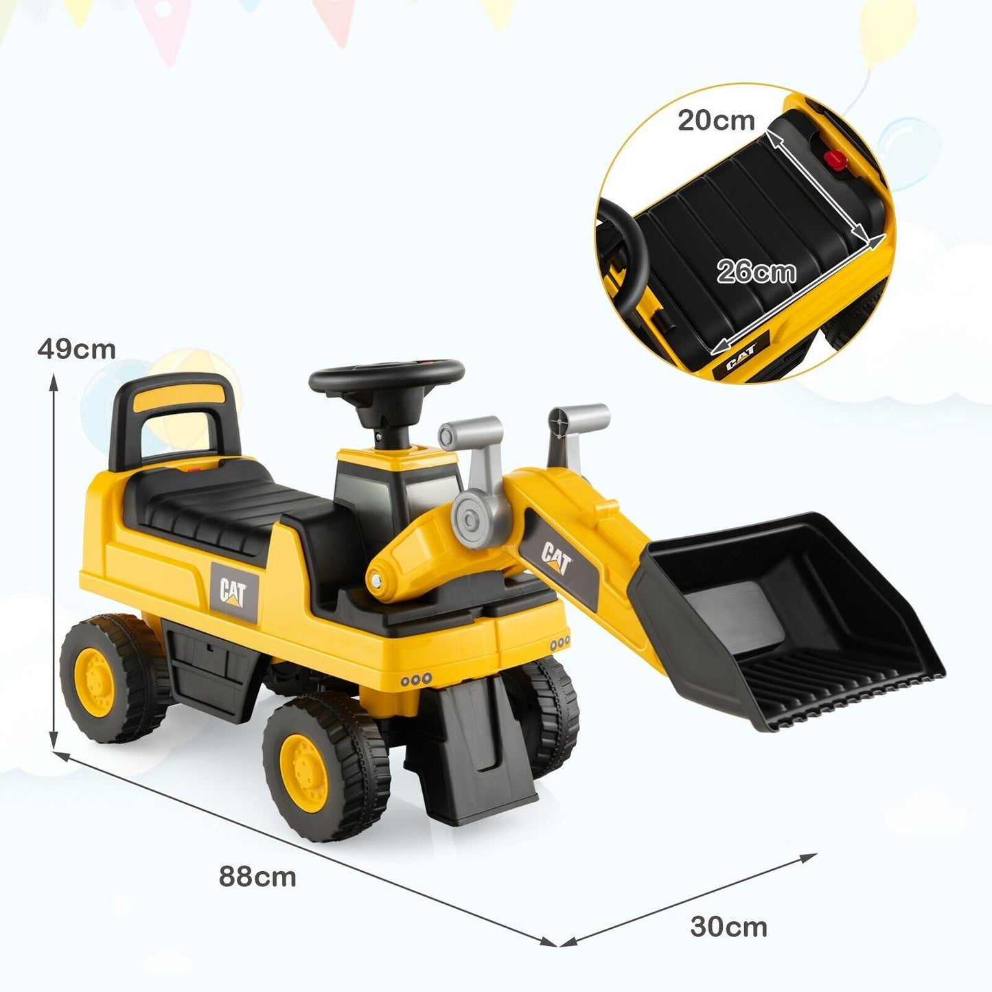 Kid'S Ride-On Excavator with Adjustable Bucket