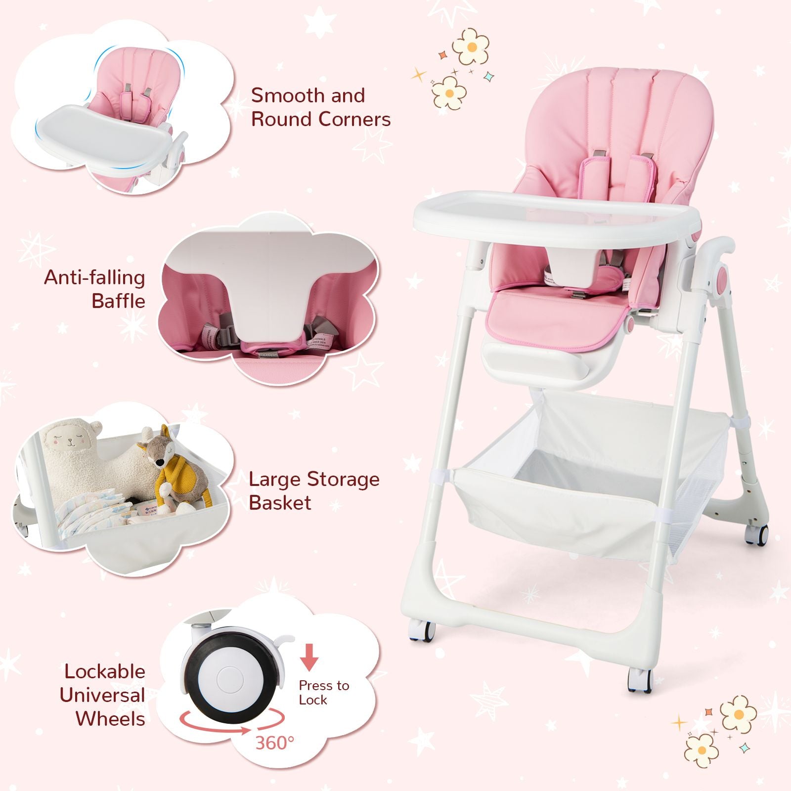 Baby Highchair with Safe, Adjustable and Folding Design