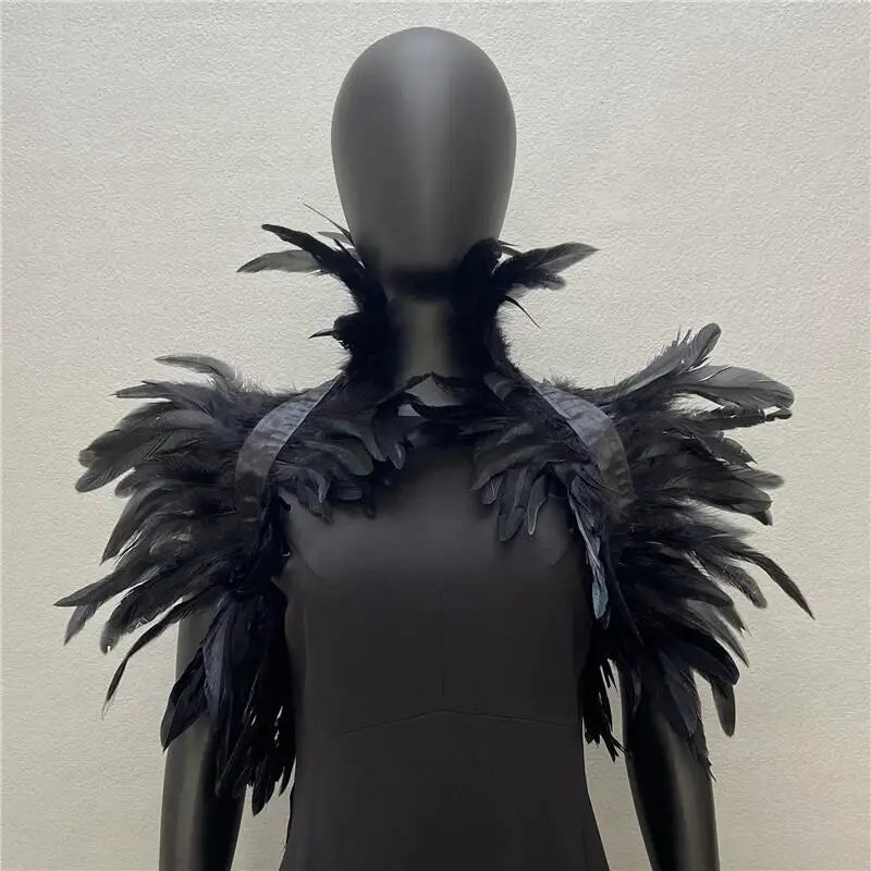 New Punk Gothic Costume Feather Cape Natural Feather Shrug Shawl for Women Halloween Cosplay Rave Party Props Stage Show Costume