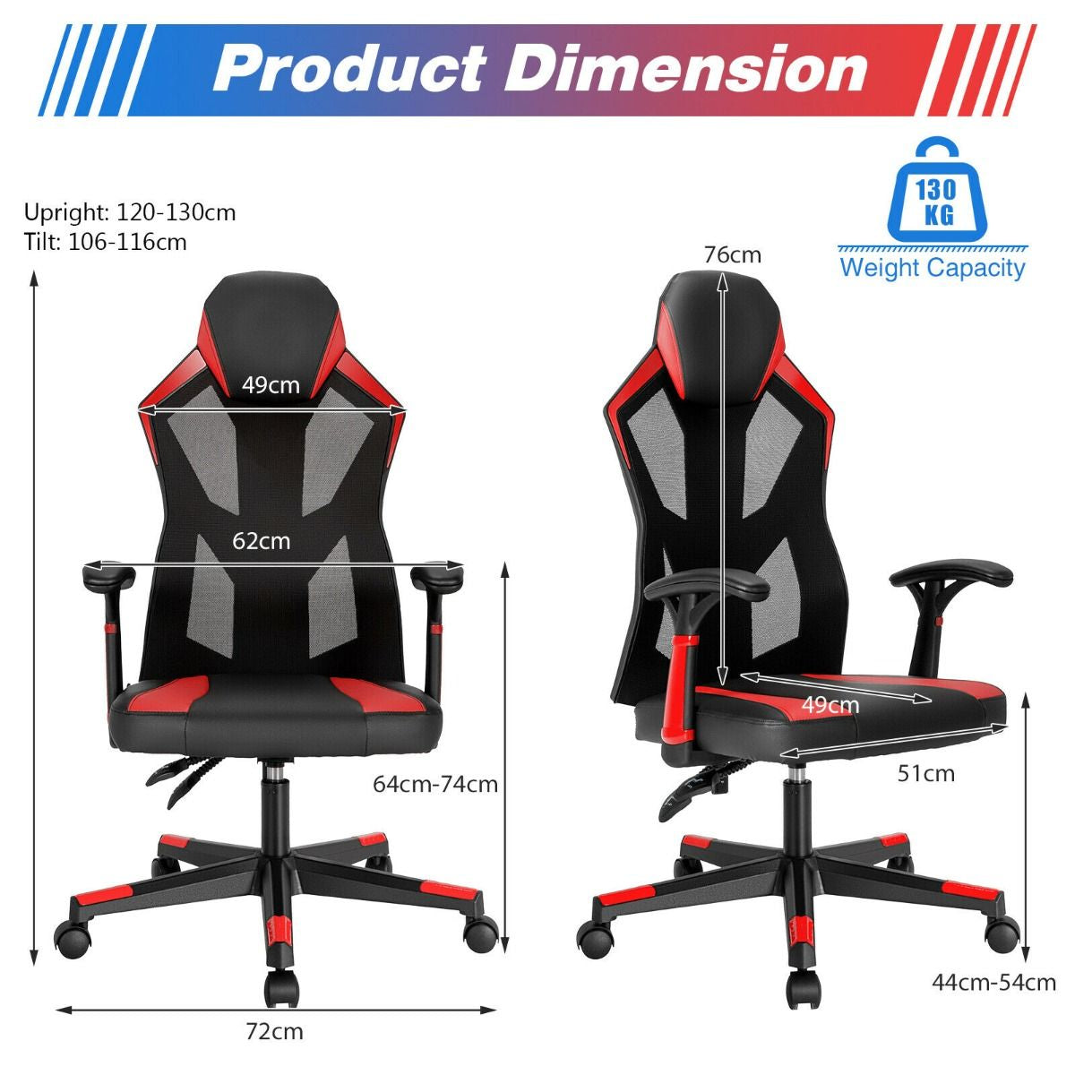 Racing Style Gaming Chair with Adjustable Back Height