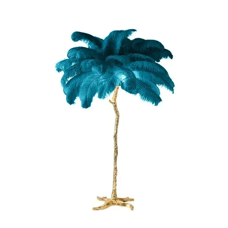 Nordic Ostrich Feather Led Floor Lamp Resin Copper Living Room Home Decor Standing Light Indoor Lighting Bedroom Bedside Light